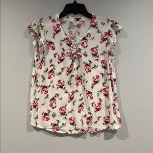 Liz Claiborne Pink and White Floral Print Blouse - Size Small